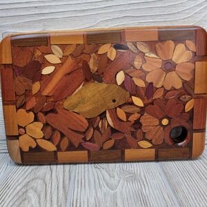 Handmade Frog Wood Kitchen‎ Cutting Charcuterie Board Floral Inlay Serving Tray